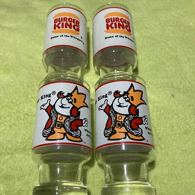 Set of 4 Vintage Burger King Promo 5.5'' Glassware Glasses  ''Where Kids Are King''