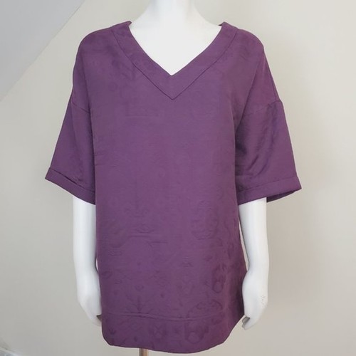 Soft Surroundings top sz M Popover Jacquard textured Deep Plum V Neck Relaxed - Picture 6 of 9