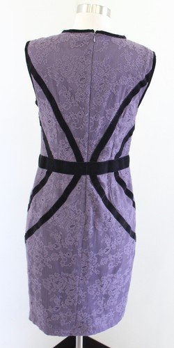 Erin Fetherston Purple Lace Black Velvet Trimmed Sheath Dress Cocktail Size 8 - Picture 7 of 8