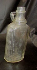 Old 1920's Hazel Atlas Clear Glass 7" Tall Antique Syrup Extract Bottle w Handle