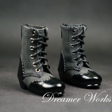 1/4 1/3 BJD Shoes Doll Spliced Leather Boots Lace-up Bright Black  Gray Female