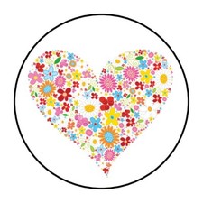 30 Flower Heart Envelope Seals Labels Stickers 1.5" Round