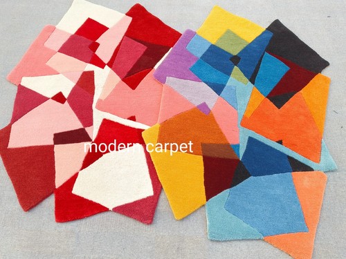 Colorful Modern Wool Rugs | Assorted Squares Pattern | Decorative Area Carpets - Picture 13 of 13