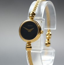 [N MINT] Vintage Gucci 2700.2.L 20mm Black Dial Gold Bangle Quartz Women's Watch