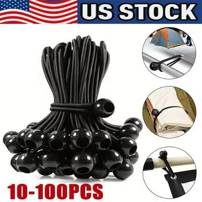 4'' Inch Black Ball Bungee Bungie Cord Canopy Tarp Tie Downs Straps for Camping