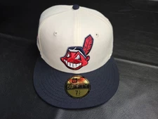 NEW Cleveland Indians Chief Wahoo New Era Fitted 7-7 3/8 Jacobs Field White/Navy