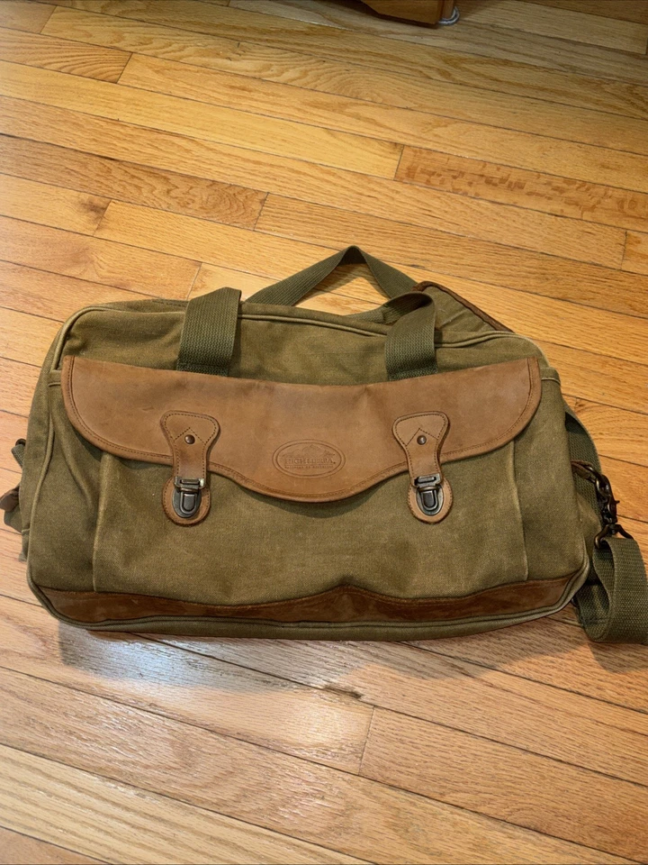 复古 Herman Miller High Sierra 深绿色帆布棕褐色皮革行李袋 — 第 2/4 张图片