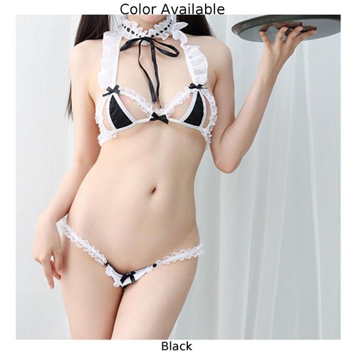 Bikini Set Bikini Dienstmädchen Outfit Ärmellos Leicht Stretch Einfarbig Home - Bild 8 von 22
