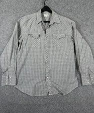 Wrangler Wrancher Western Shirt Mens L Green Gray Plaid Pearl Snap Front Cowboy