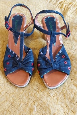 Schöne Vintage Keilabsatz Kickers Denim bestickt Absatz Sandalen Sommer Y2k
