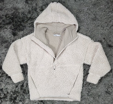 Prana Hoodie Womens Small Beige Tan Sherpa Long Sleeve Pockets 1/4 Zip Pullover