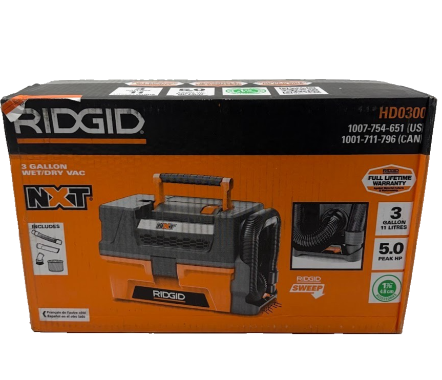 RIDGID 3 Gal. 5.0 Peak HP NXT Wet/Dry Shop Vacuum HD0300B