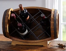 Wine Barrel Decor, Tabletop Wine Bottle Rack/Storage, Holds 7 bottles, Cast Iron