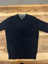 Tommy Hilfiger Navy Lambswool Crew Neck Jumper Size Small Logo Sweater Mens Wool