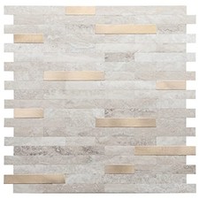 Peel and Stick Backsplash, PVC Wall Tiles Stick on 5 Beige with Metal Gold