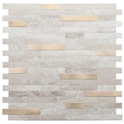 Peel and Stick Backsplash, Piastrelle da Parete in PVC Stick su 5 Beige con Metallo Oro - Foto 1 di 6