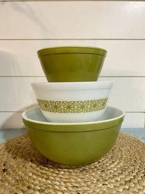 LOT of 3 Vtg PYREX Verde Avocado Green Cinderella Nesting Bowls 401, 402, 403