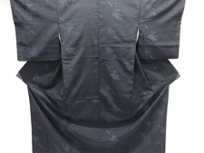 7623862: JAPANESE KIMONO / SILK / HAND WOVEN TSUMUGI / LEAVES