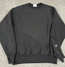Vintage Champion Sweatshirt Mens M Reverse Weave Blank Black Y2K Pullover Casual