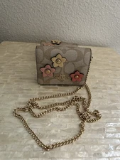 Coach CH620 Mini Wallet On A Chain In Signature Canvas With Floral Applique 