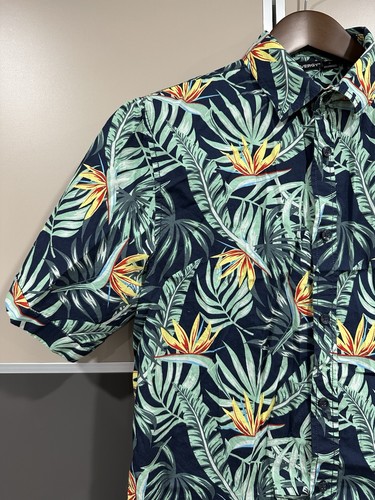 Camicia uomo hawaiana taglia S Livergy 100% cotone uccellino del paradiso foglia di palma spiaggia - Foto 2 di 5
