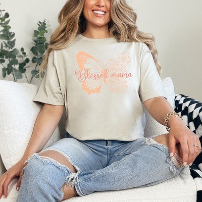 Blessed Mama Damen Ring-Spun T-Shirt Blumen Mama Geschenk für Sie