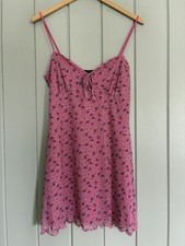 Urban Outfitters Elodie Mesh Mini Dress M Medium Pink Floral Spaghetti Strap