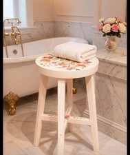 Wooden Stool Seat End Table Plant Stand Shabby Chic Cottage Core