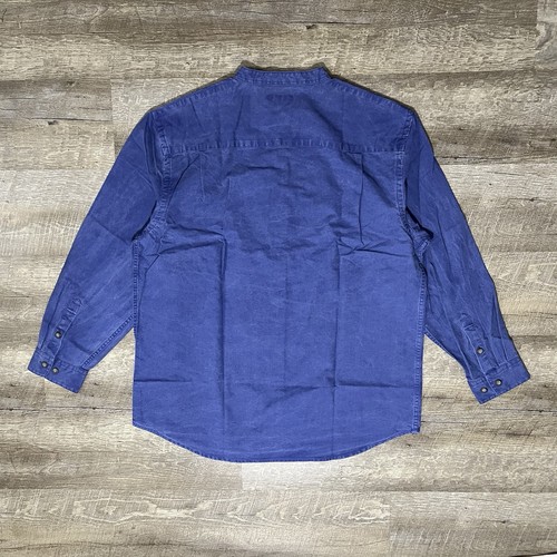 Vintage J Peterman Button Up Hemd Herren Large Banded Kragenlos Blau Klinge - Bild 2 von 8