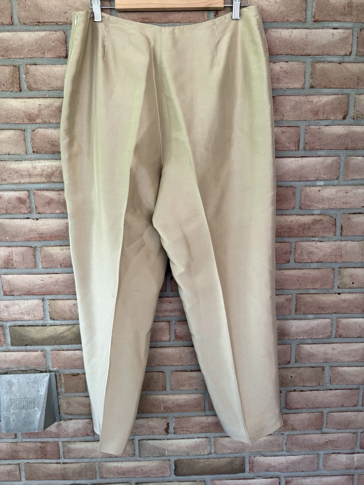Pantalones de seda pura Amanda Smith talla 14 beige cremallera lateral 100 % seda Foto 2 de 4