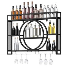 Wall Mounted Wine Rack 3-Tier Large Capacity Hanging Bar Shelf with Glass Holder