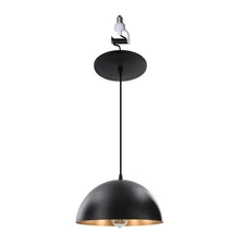 Instant Pendant Light Matte Black & Gold Dome - 4"-6" Recessed Light Conversi...