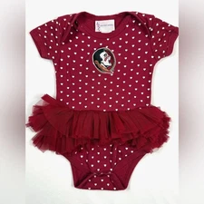 TWO FEET AHEAD Baby Girl Florida State Seminole Heart Print Tutu Romper 18M FSU