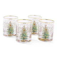  Christmas Tree 14 Fl. Oz. Double Old Fashion Glass (Set of 4), Polka Dot - 