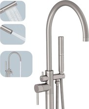 Freestanding Floor Mount Bathtub Faucet Tub Filler Hand Sprayer Brushed Nickel