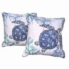 Set 2 Beaded Coastal Collection Nautical Beach Sea Turtle Pillow 18  x18  EUC