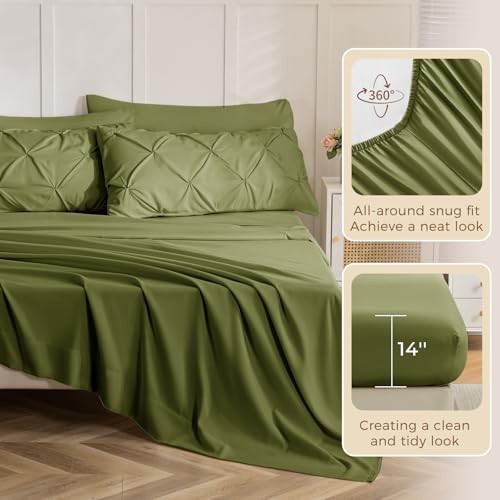 Size Comforter Set, 7-Piece Bed in a Bag, Pintuck Bedding Full Olive Green - Picture 5 of 7