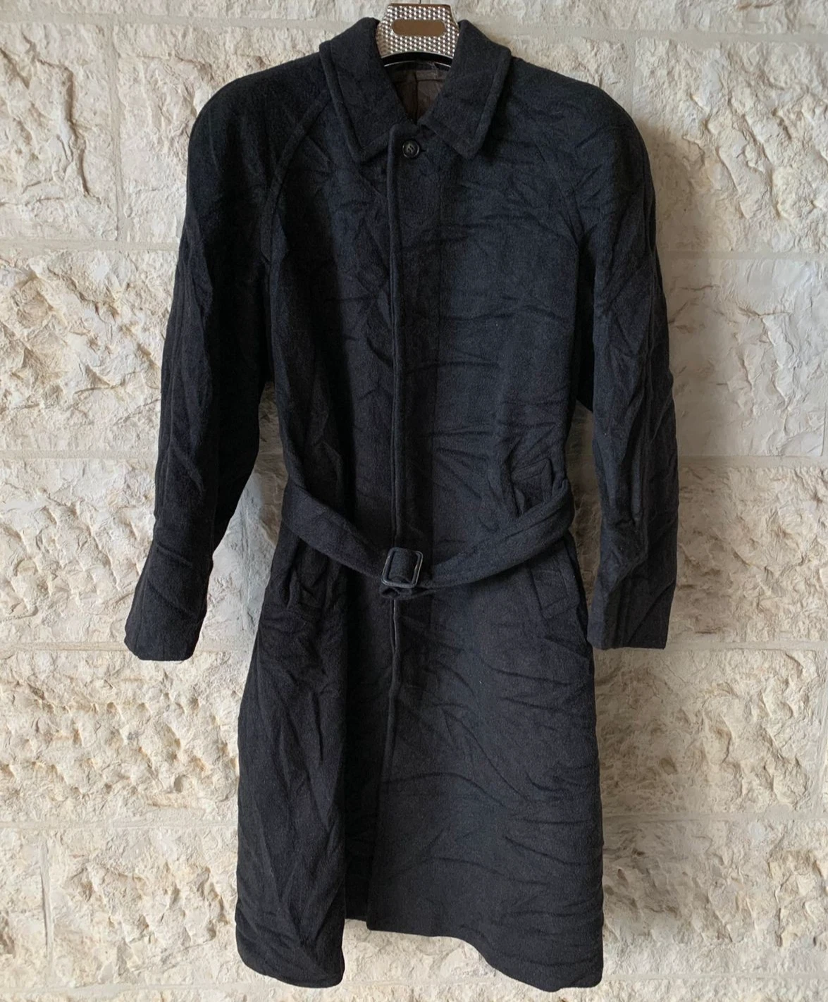 Vintage Wool Cashmere blend charcoal belted raglan classic over coat 46R XL