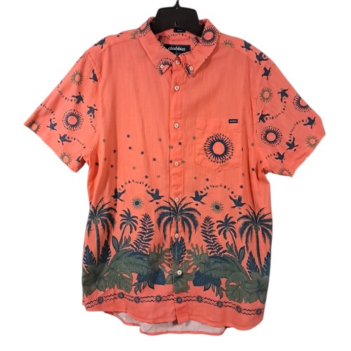Chubbies Scenic Route Men’s Shirt Large Salmon Tropical Resort Vacation Woven