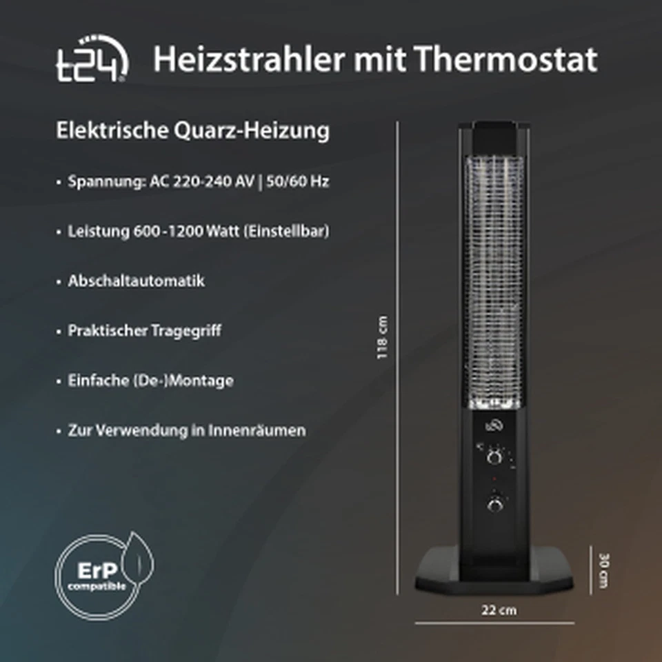 Infrarot Heizstrahler Terrassenstrahler 1200W Elektro Infrarotheizung Standgerät - Bild 2 von 4