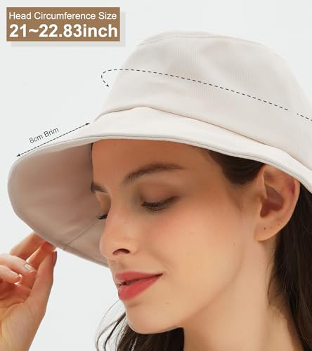 Sonnenhüte für Damen, Fischerhut Baumwolle breite Krempe, Sommer Strand Einheitsgröße beige - Bild 5 von 7