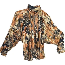 14 L XL  TESS SATIN CHIFFON BURN OUT BUTTON BACK DOLMAN TOP SHIRT BLOUSE VINTAGE