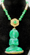 MIRIAM HASKELL Green Jade Glass Buddha or Asi...
