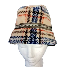 United Hatters Cap & Millinery Workers Union Faux Fur Hat Plaid Size Lg Vintage