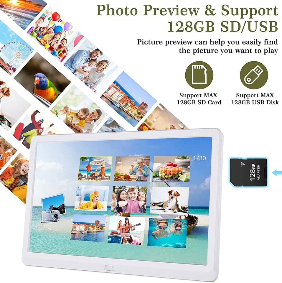 Cornice Digitale USB con SD e Telecomando Cornice Multimediale HD per Foto Video - Immagine 4 di 4