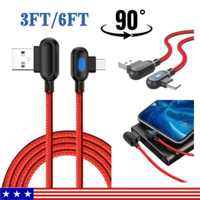 90° LED Right Angle USB Type C Fast Charging Data Sync Charger Cable Universal