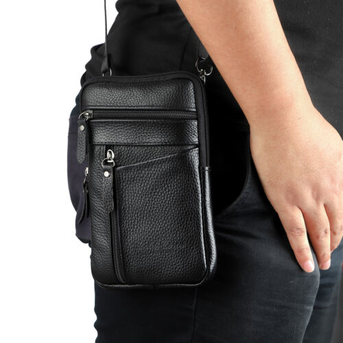 Leder Handytasche Herren kleine Umhängetasche Männerhandtasche Gürteltasche - Bild 3 von 11