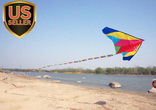 Rainbow Delta Kite Single Line Kite with Long Tail for Kids and Adults Outdoo... - Picture 2 of 6