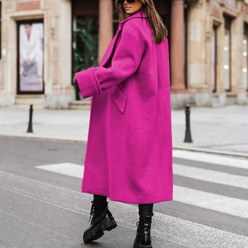 Women Lapel Wool Trench Long Coat Jacket Winter Solid Overcoat Outwear Plus Size - Picture 18 of 28