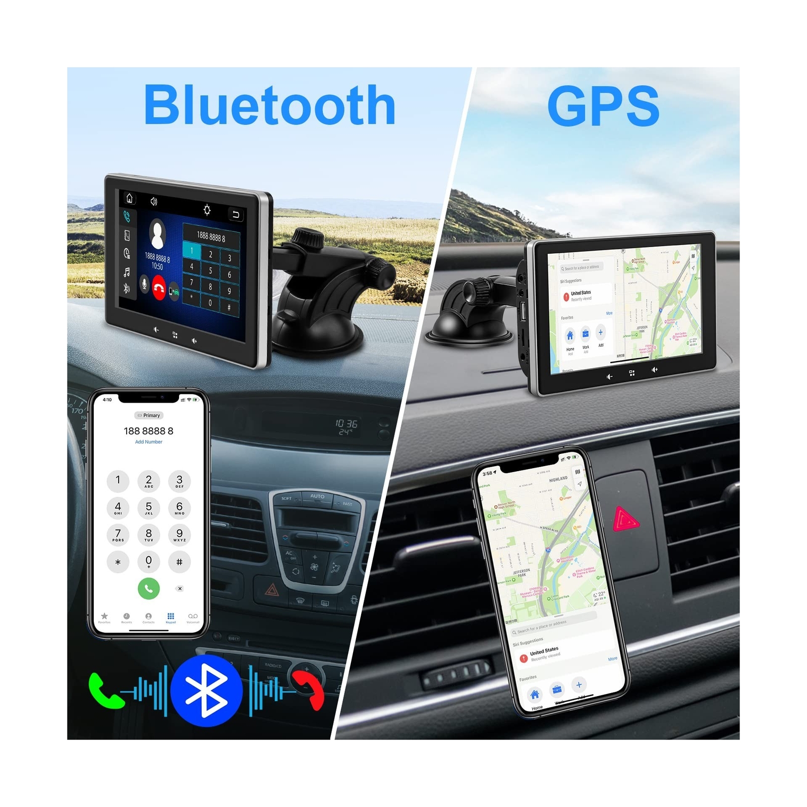 Portable Car Radio with Apple Carplay and Android Auto, Wireless Car